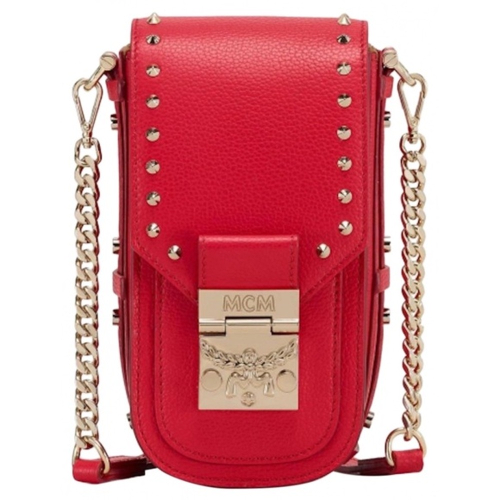MCM Patricia Gold Studded Red Park Ave Leather Cute Dainty Crossbody